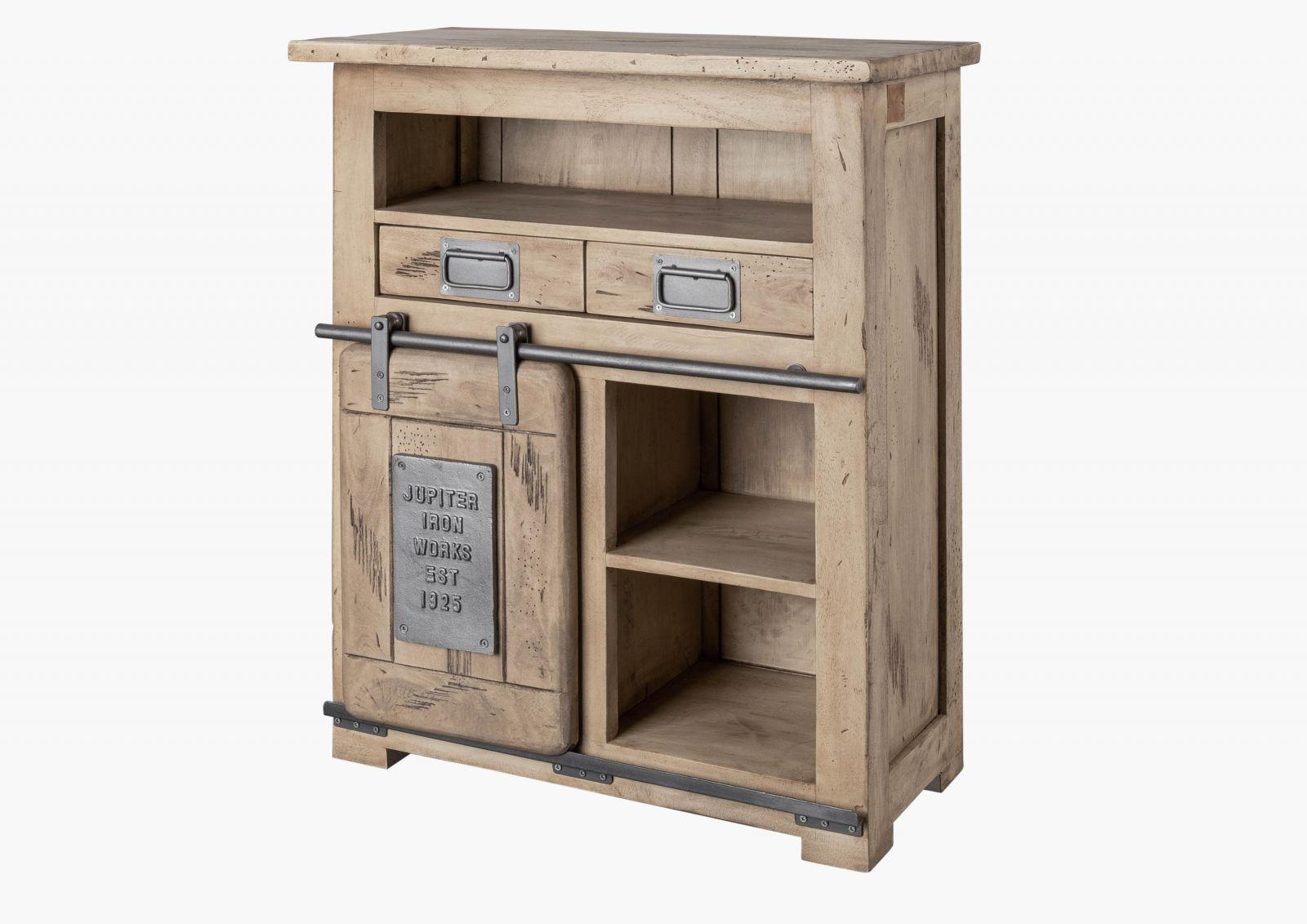 KOMMODE Mango 75x36x90 whitewash lackiert RAILWAY #352 - Beige, Holz (75/90/36cm) - Massivmoebel24