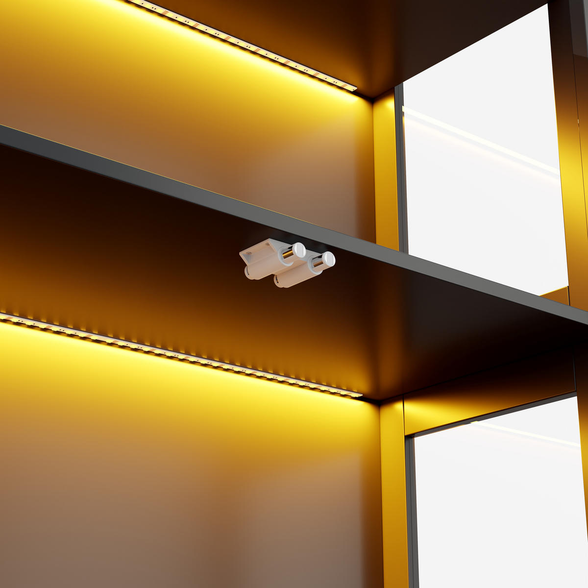 VITRINE mit LED-Beleuchtung, 4 Ebenen, Glasfront, Push-to-Open Türen 80/35/170 cm - Transparent/Schwarz, Glas/Holzwerkstoff (80/170/35cm) - EVRYAE