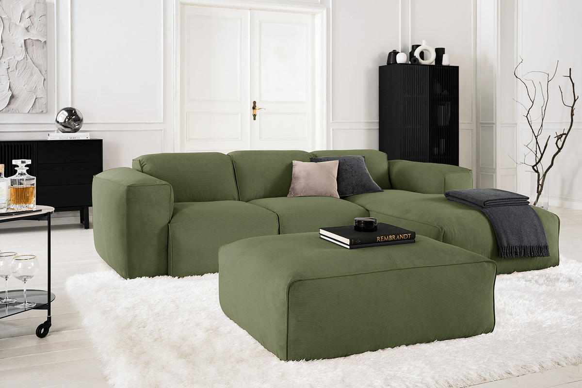 3-SITZER ECKSOFA mit Longchair - Dunkelgrün/Schwarz, Kunststoff/Textil (251/173cm) - home24