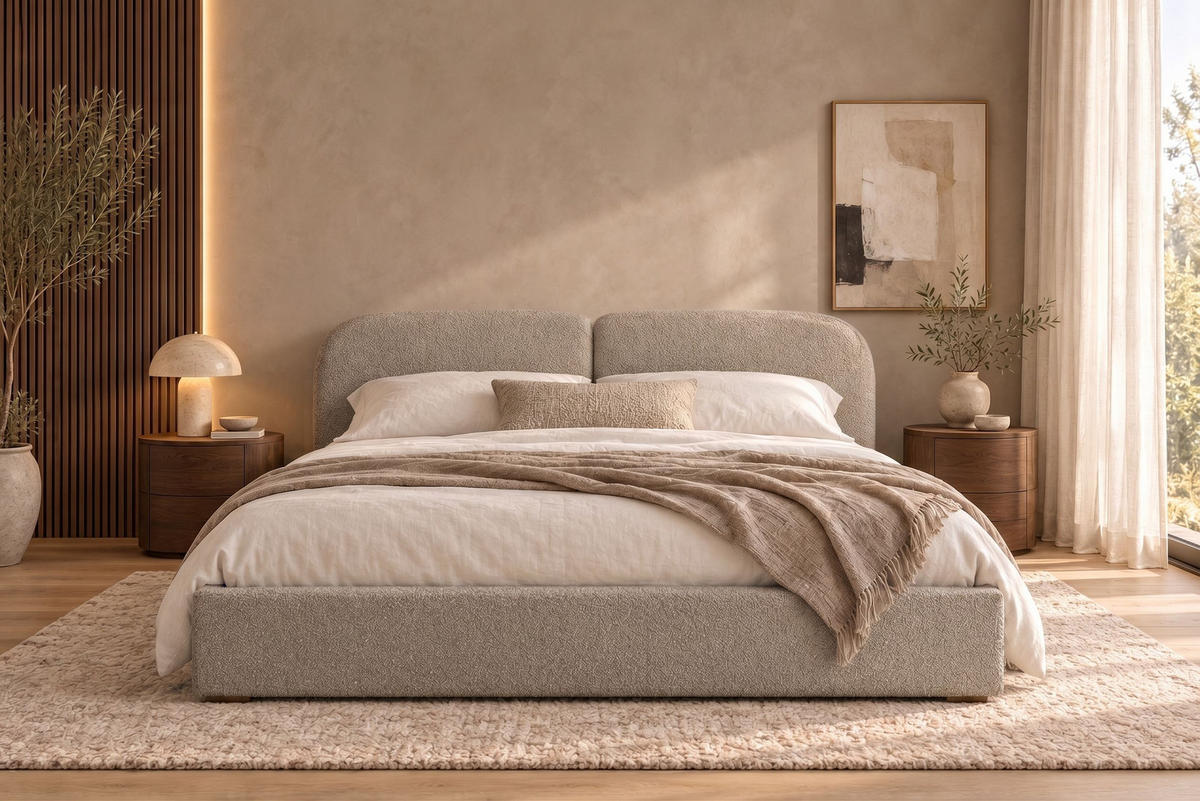 POLSTERBETT Sogno Taupe 160x200 cm, mit Bettkasten und weichem Kopfteil, Bouclé - Taupe, Holzwerkstoff/Textil (160/200cm) - Bettso