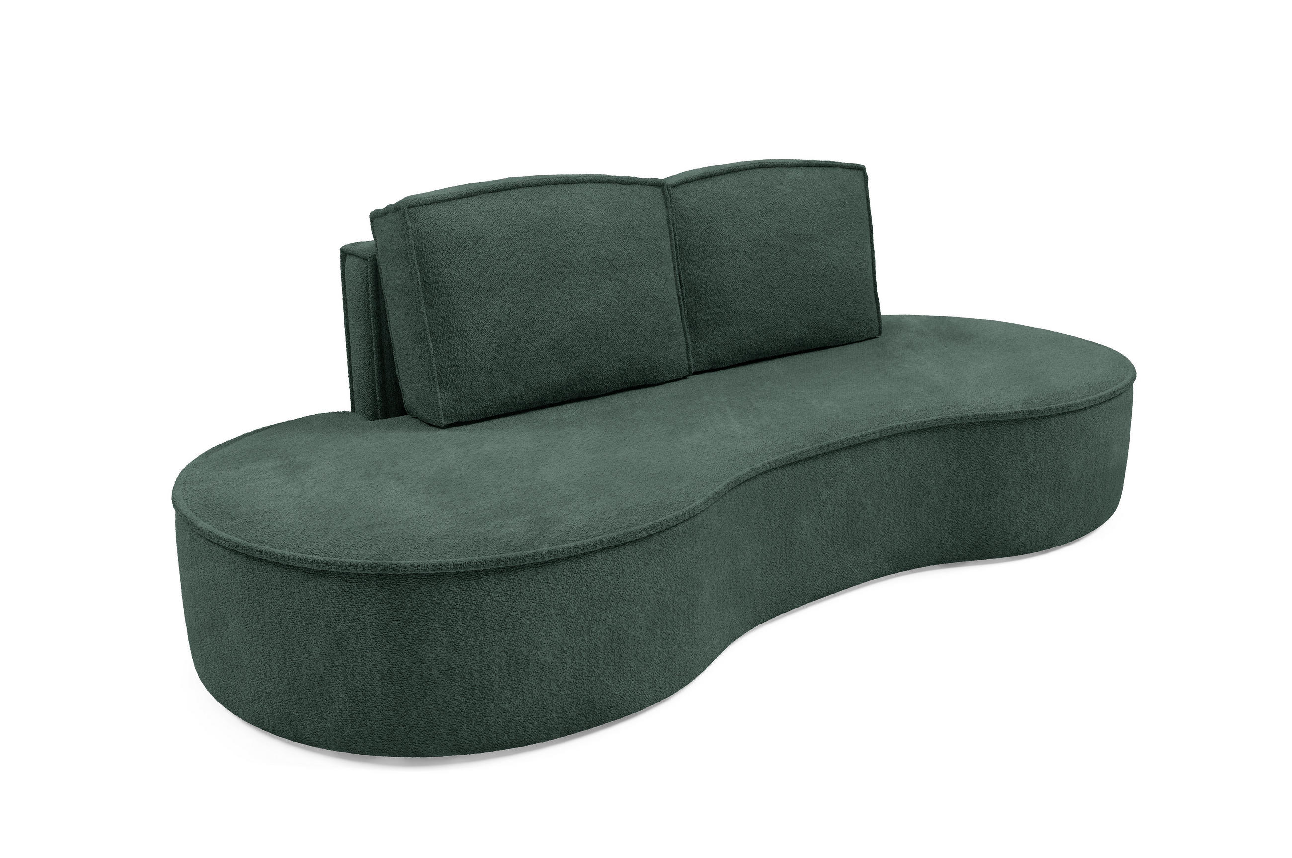 SOFA Molly – Freistehendes halbrundes Designsofa mit zwei eleganten, abnehmbaren RückenKissen, Abriamo Stoff, Größe: 234x101x88 cm, Grün - Grün, Holz/Textil (234/88/101cm) - DomoHome