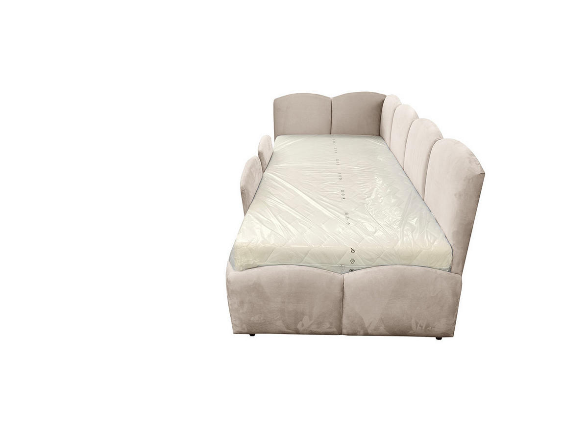 KINDERBETT TIM 90x200 rechts Beige mit Bettkasten & Rausfallschutz - Beige, Textil (90/200cm) - KS Home Concept