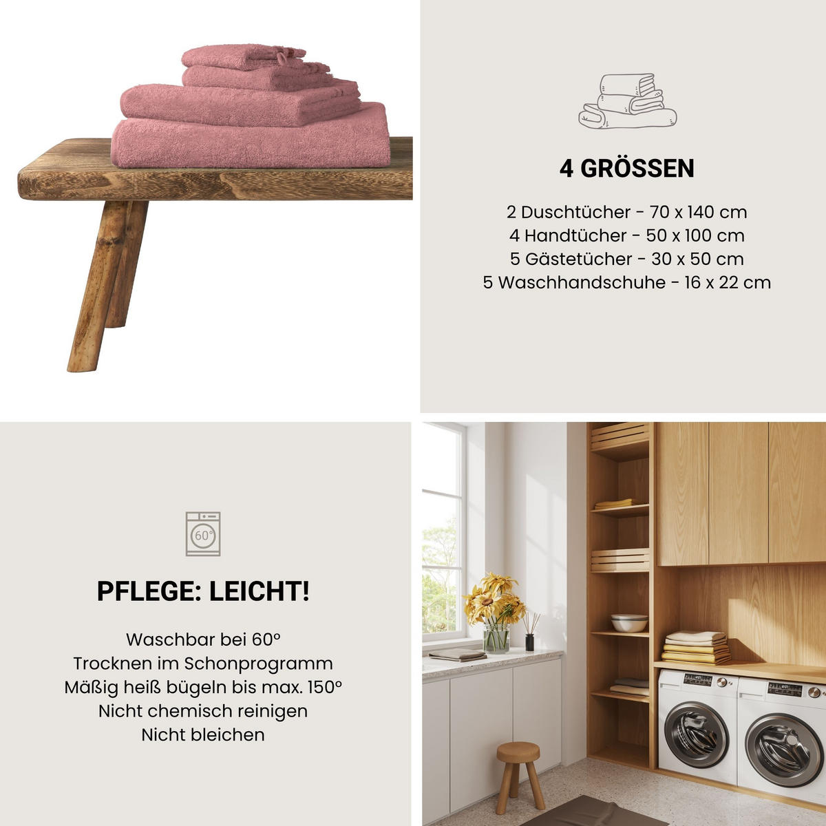 WASCHHANDSCHUHSET Skyline Color - 5-teilig - 16x22 cm - Altrosa - Altrosa, Textil (16/22cm) - SCHIESSER