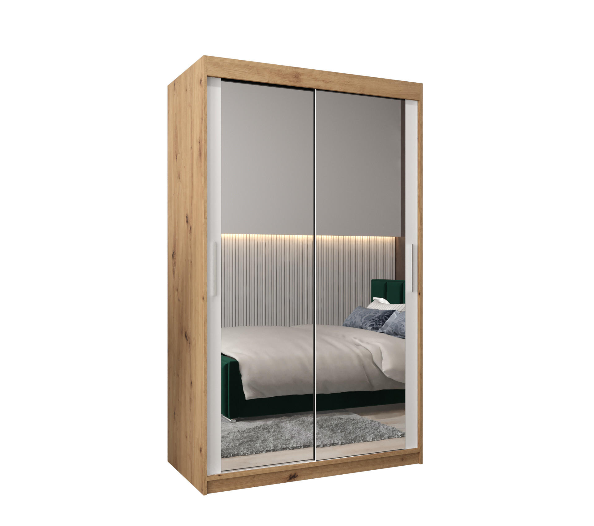 SCHWEBETÜRENSCHRANK 200/120/62 2-türig - Silberfarben/Weiß, Holz/Kunststoff (120/200/62cm) - Abiks Möbel