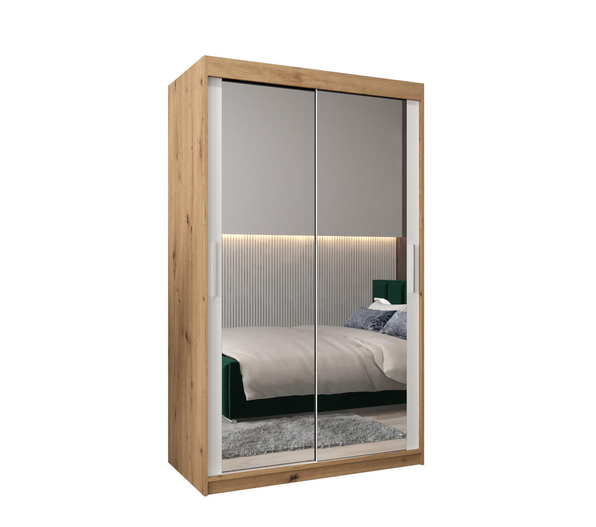 SCHWEBETÜRENSCHRANK 200/120/62 2-türig - Silberfarben/Weiß, Holz/Kunststoff (120/200/62cm) - Abiks Möbel