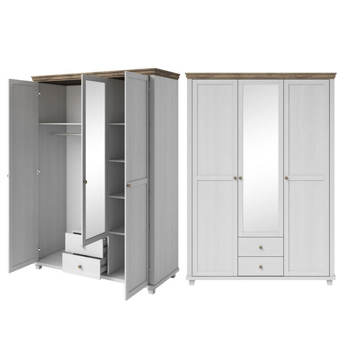 SCHLAFZIMMER-SET Evora abisko ash / eiche lefkas 4-teilig - Braun/Weiß, Holz/Holzwerkstoff (160/200cm) - Feldmann-Wohnen