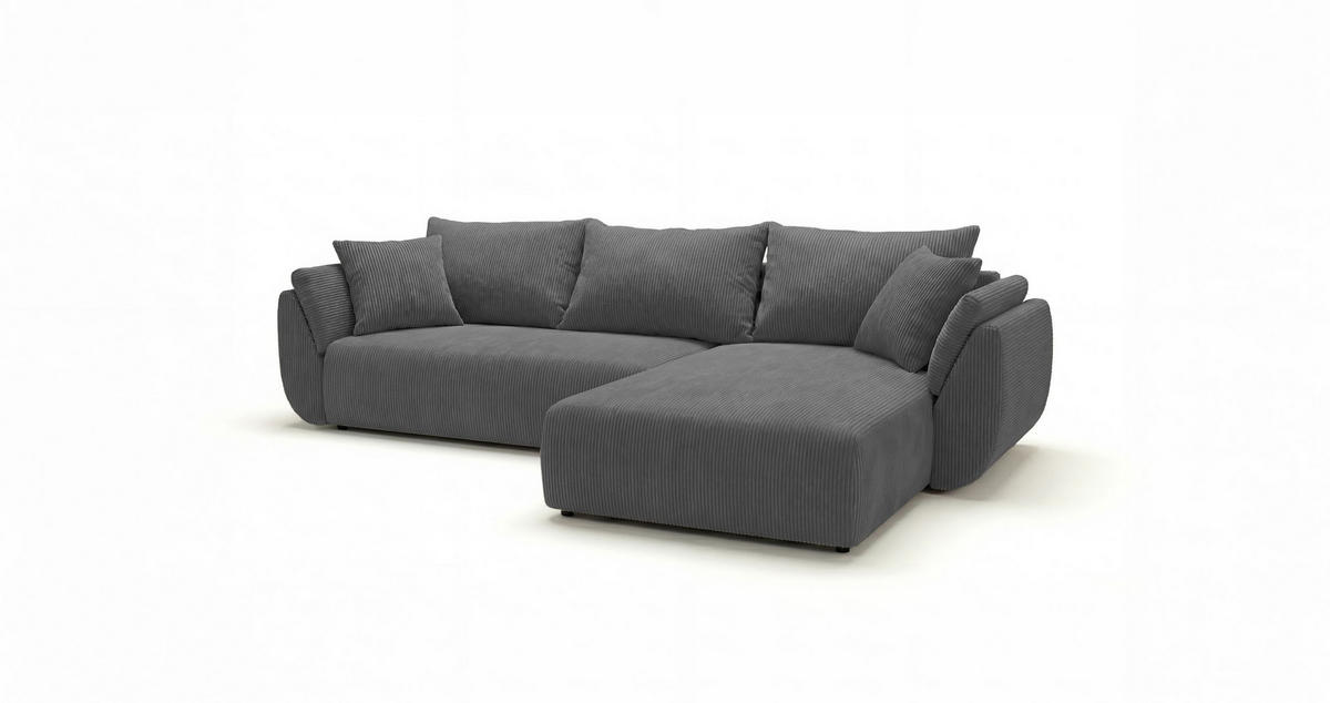 ECKSOFA SYDNEY rechts grau Cord Poso 55 - Schlaffunktion, Bettkasten - Grau, Textil (174/280cm) - Cornero
