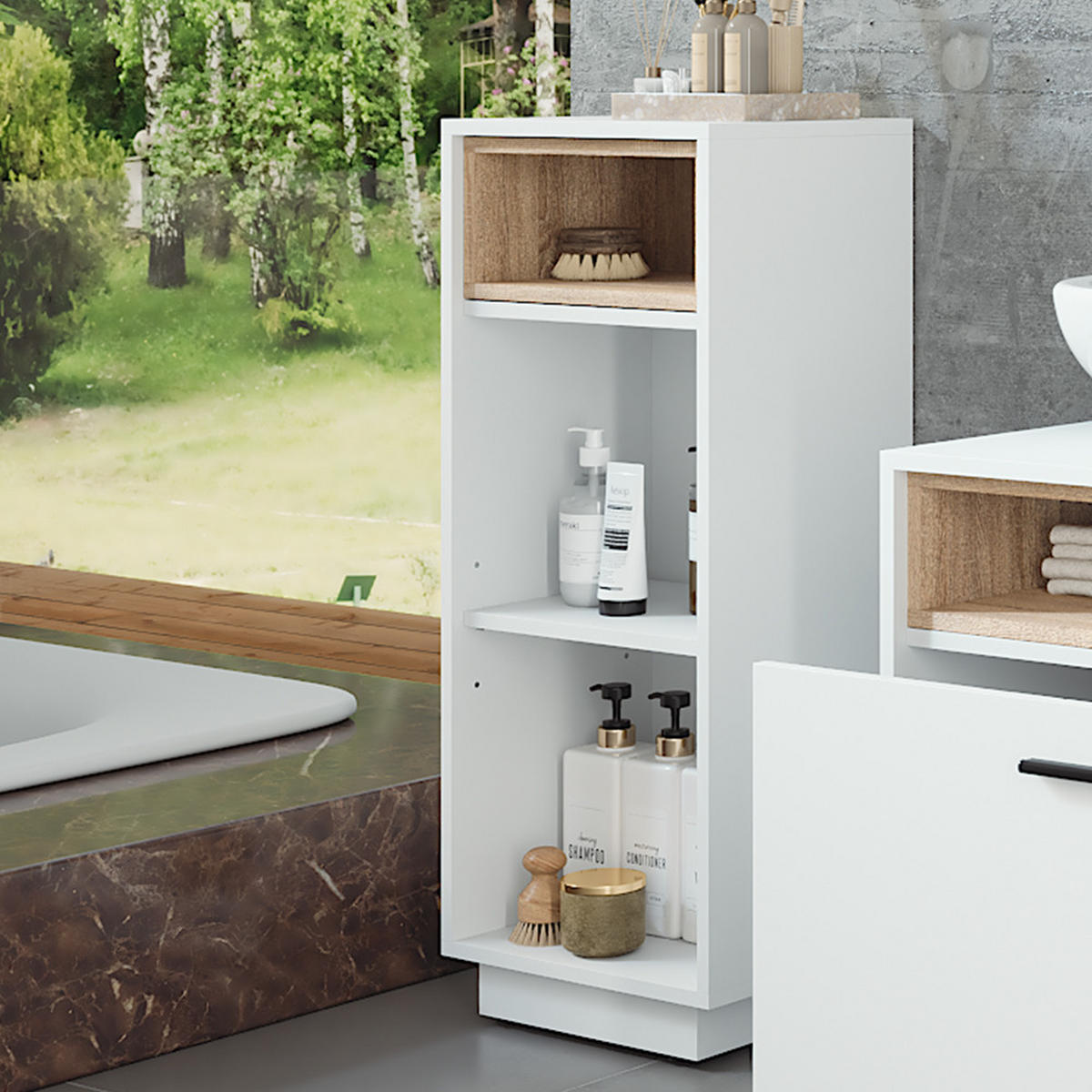 MIDISCHRANK Beatrice Weiß/Sonoma 38 x 93 cm mit 3 Fächern - Weiß/Sonoma Eiche, Holzwerkstoff (38/93/30cm) - Vicco