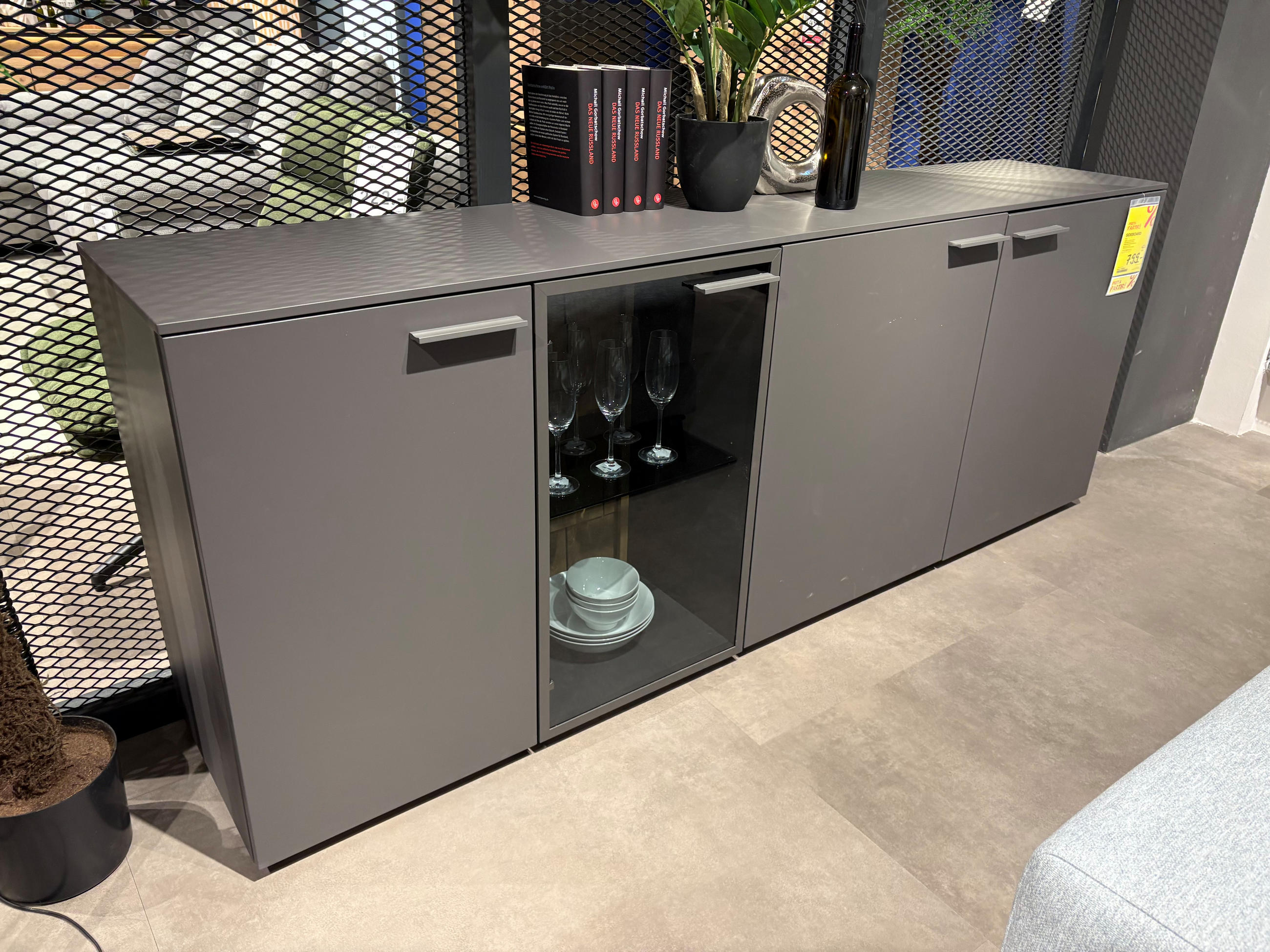 Sideboard laqué gris ardoise 210x80x42cm - Moderano