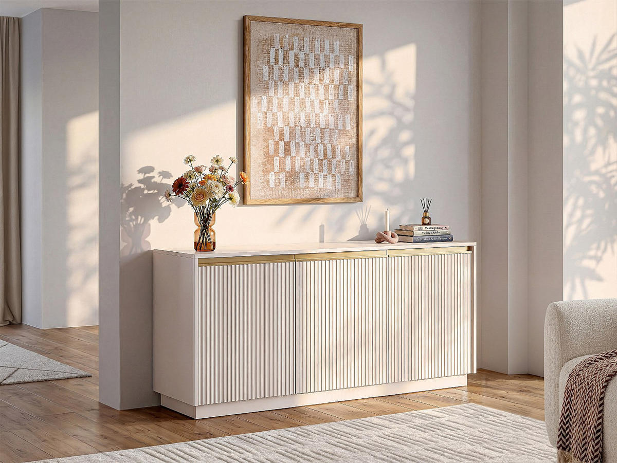 SIDEBOARD - 153.4 cm x 39 cm - Holz, Platte - Beige POSINIA - Beige, Holz (153.4/71.6/39cm) - Vente-Unique