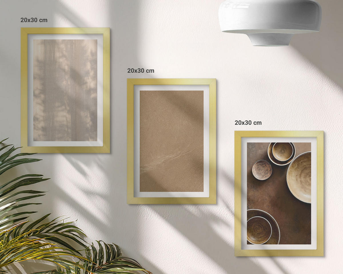 WANDBILDER 3er Set - 20x30 cm Goldrahmen - Minimalistische Texturstrukturen - Goldfarben, Kunststoff (20/30cm) - ArtPrintCave