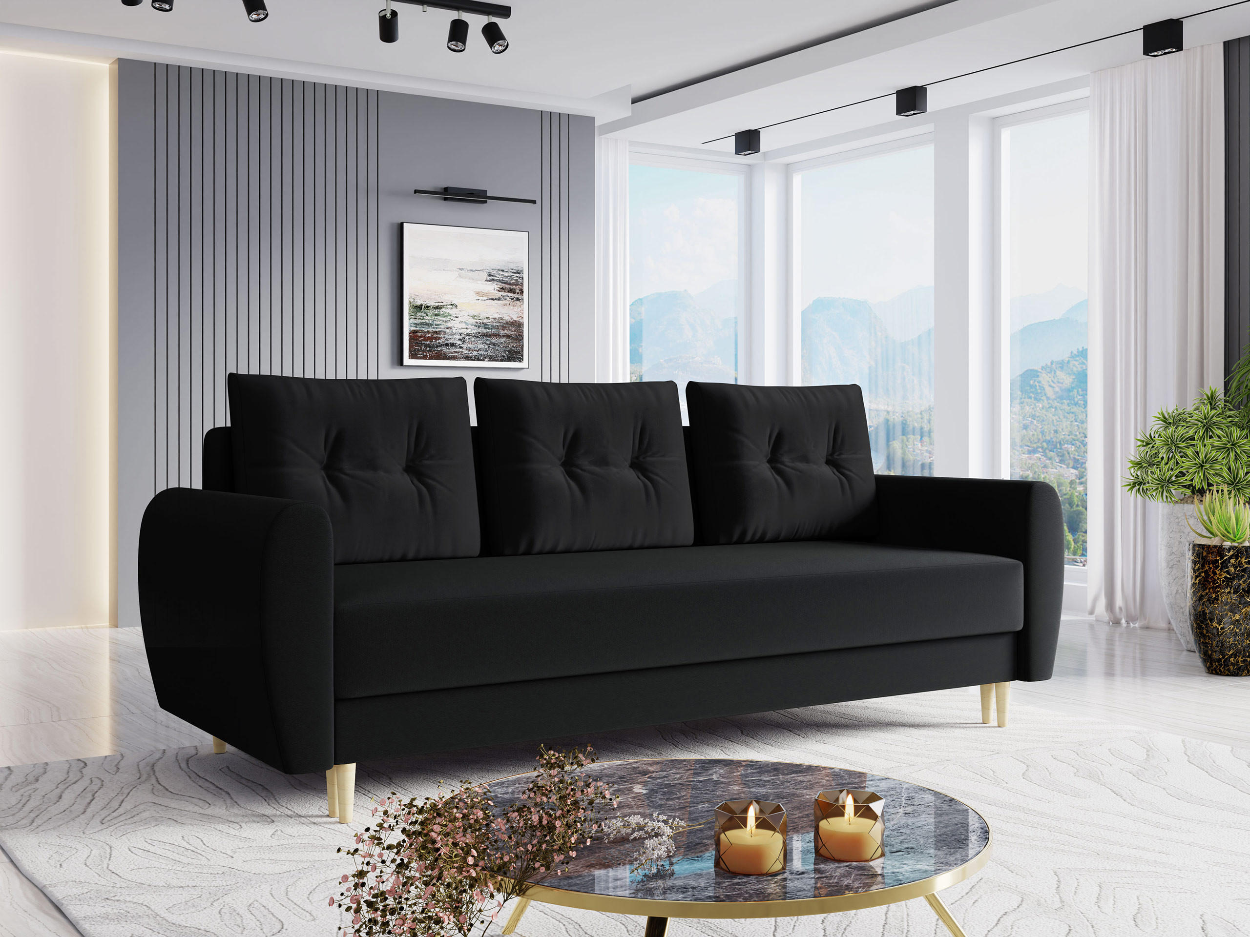 SCHLAFSOFA Palermo - Schwarz/Naturfarben, Holz/Textil (227/95/82cm) - MIRJAN24