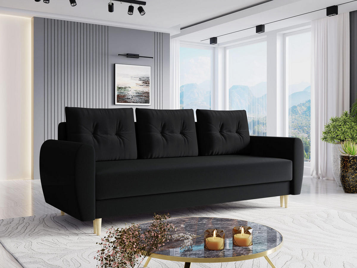 SCHLAFSOFA Palermo - Schwarz/Naturfarben, Holz/Textil (227/95/82cm) - MIRJAN24