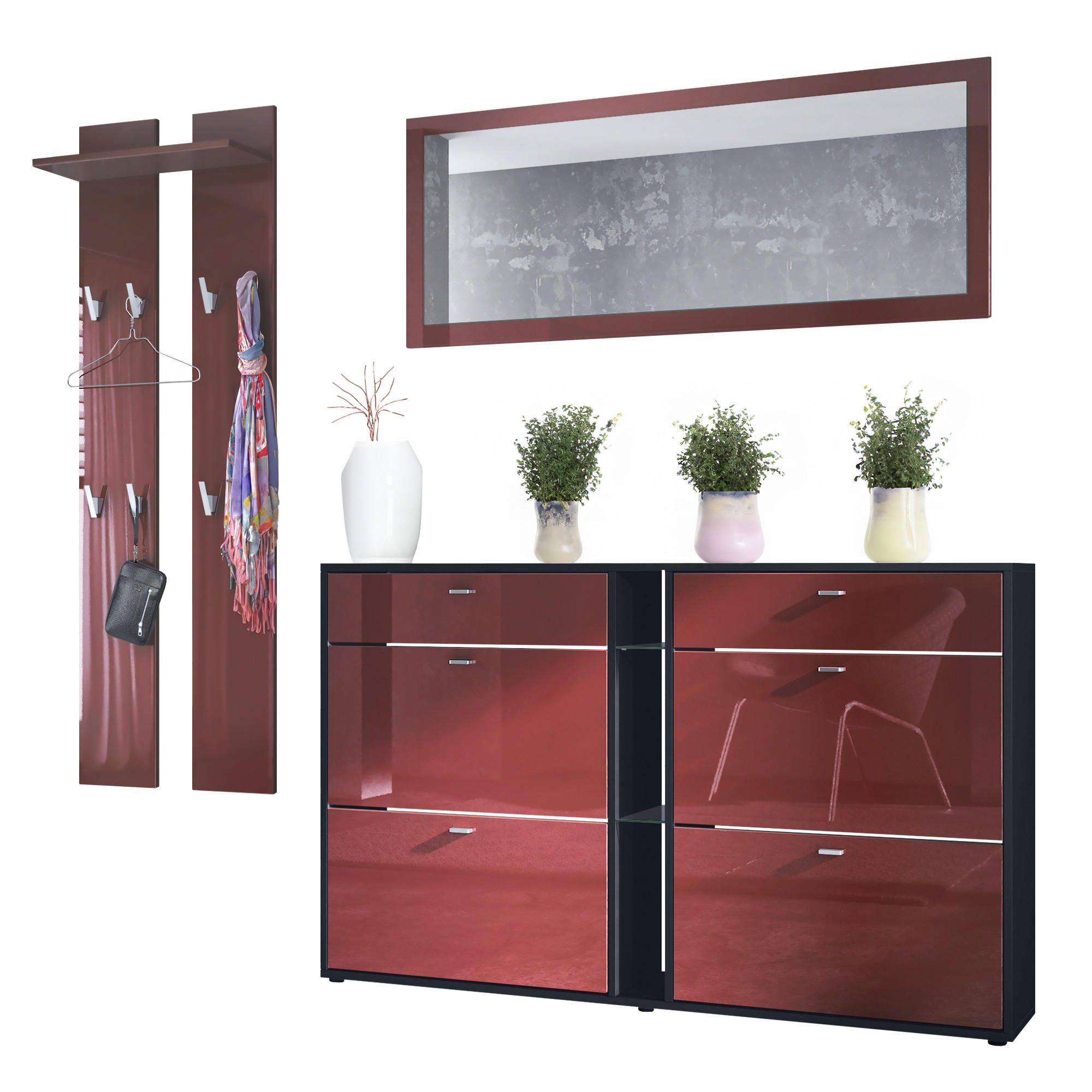 GARDEROBE Orlando Bordeaux Hochglanz - Bordeaux, Holzwerkstoff (215/210/28cm) - Vladon