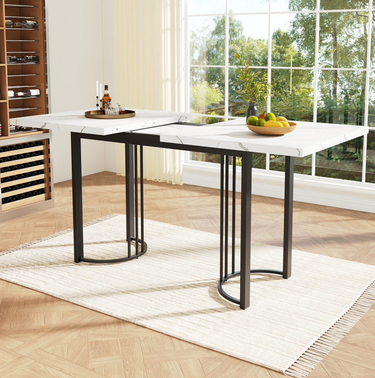 JÍDELNÍ stůl 140-179,5/80/75,5 cm černá/bílá z MDF a kovu rozkládací - bílá, kompozitní dřevo (140/80/75.5cm) - OKWISH
