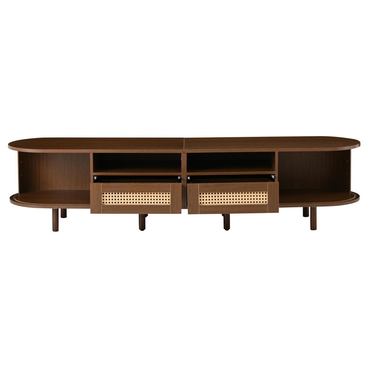 TV-LOWBOARD aus MDF 170x40x40 cm Dunkle Eiche mit 2 Schubladen, 2 Schiebetüren und ovaler Form - Braun, Holzwerkstoff (170/40/40cm) - Modfu