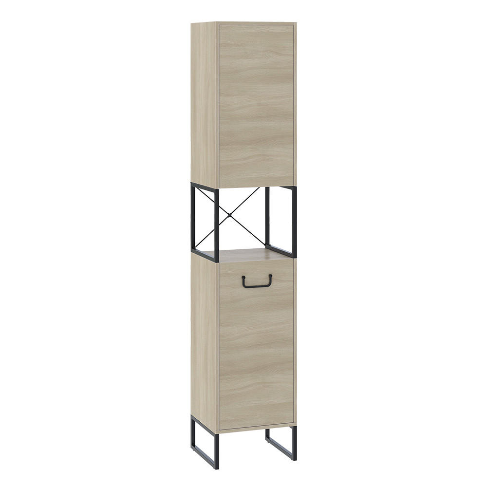 BADSCHRANK Vionna Eiche/Schwarz 36 x 185 cm mit 2 Türen - Eichefarben/Schwarz, Holzwerkstoff (36/185/33cm) - Vicco