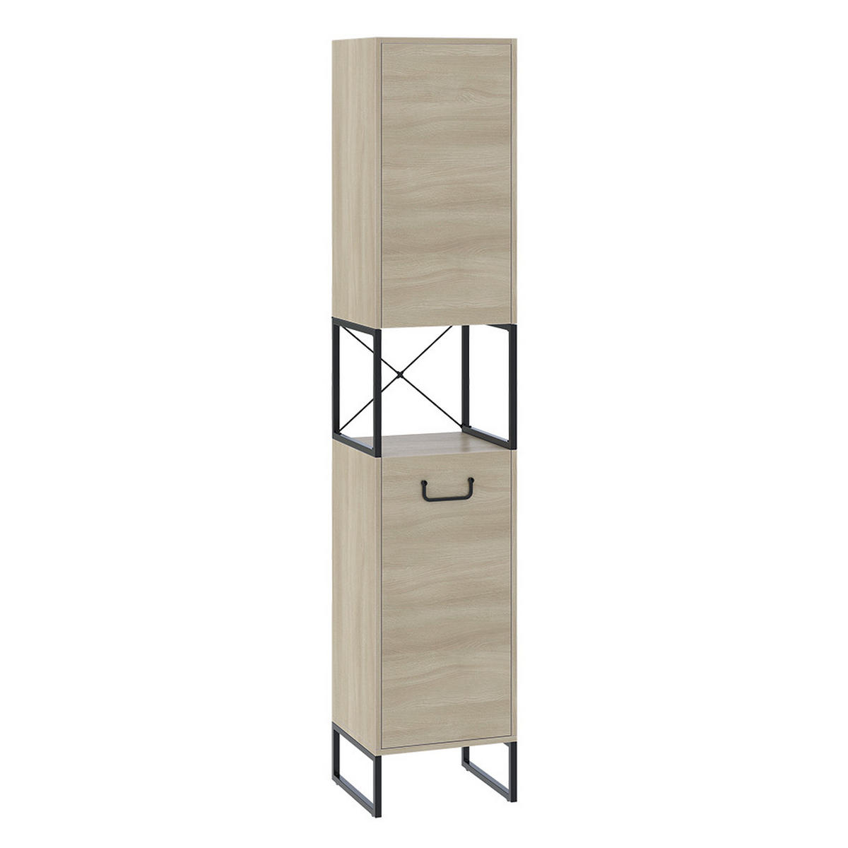 BADSCHRANK Vionna Eiche/Schwarz 36 x 185 cm mit 2 Türen - Eichefarben/Schwarz, Holzwerkstoff (36/185/33cm) - Vicco