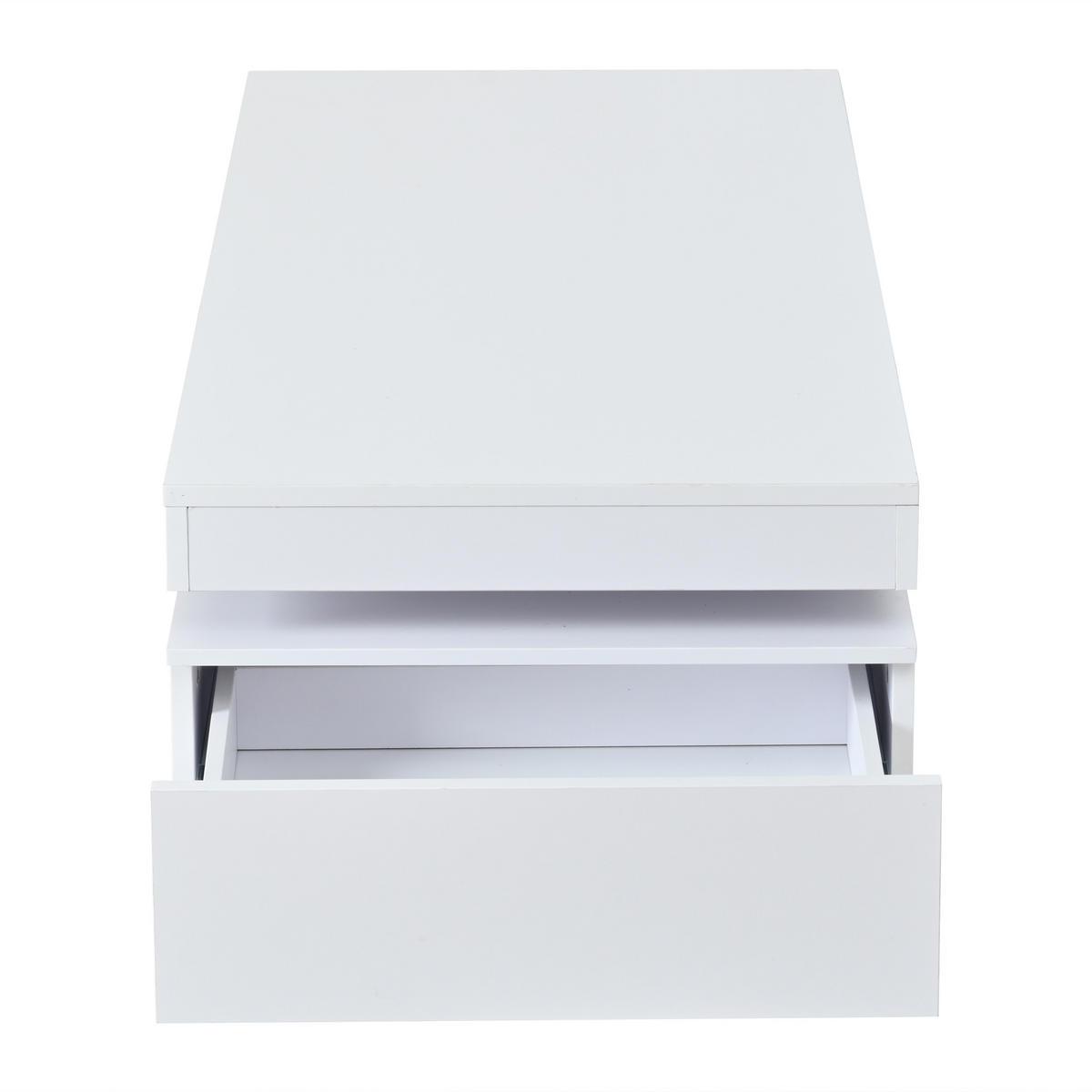 COUCHTISCH 100/50/35 cm weiß aus Spanplatte mit 2 Schubladen und LED-Beleuchtung - Weiß, Holzwerkstoff (100/50/35cm) - OKWISH