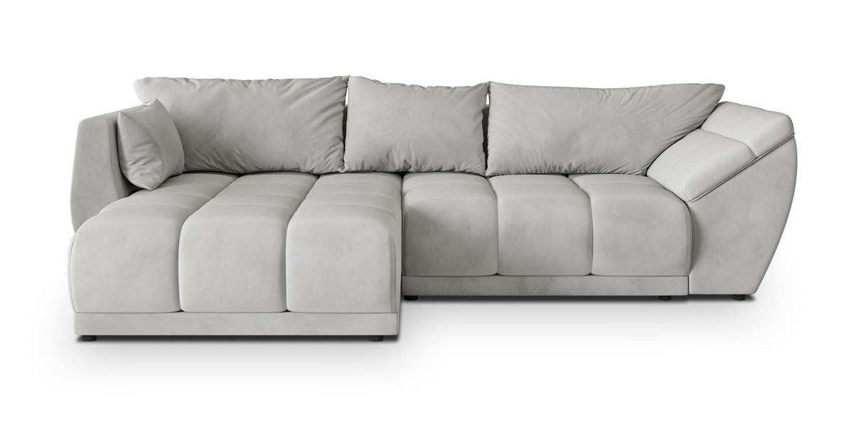 ECKSOFA ORENTI L-S Hellgrau Velours-Stoff mit Schlaffunktion - Hellgrau, Holz (287/182cm) - MASSENO