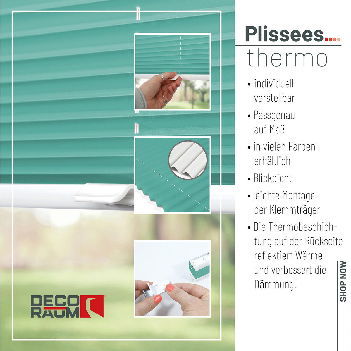 PLISSEE Thermo Basic 75 x 210cm Klemmfix ohne Bohren - Türkis, Textil (75/210/210cm) - Deco-Raum