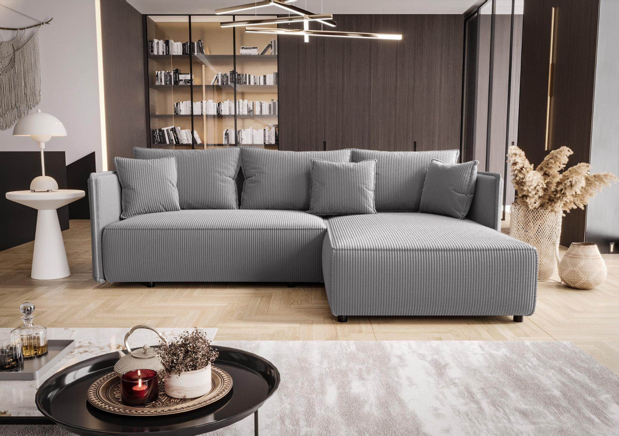 ECKSOFA mit Schlaffunktion MILANO R Poso 055 Rechts - Hellgrau, Textil (245/185cm) - Bedante