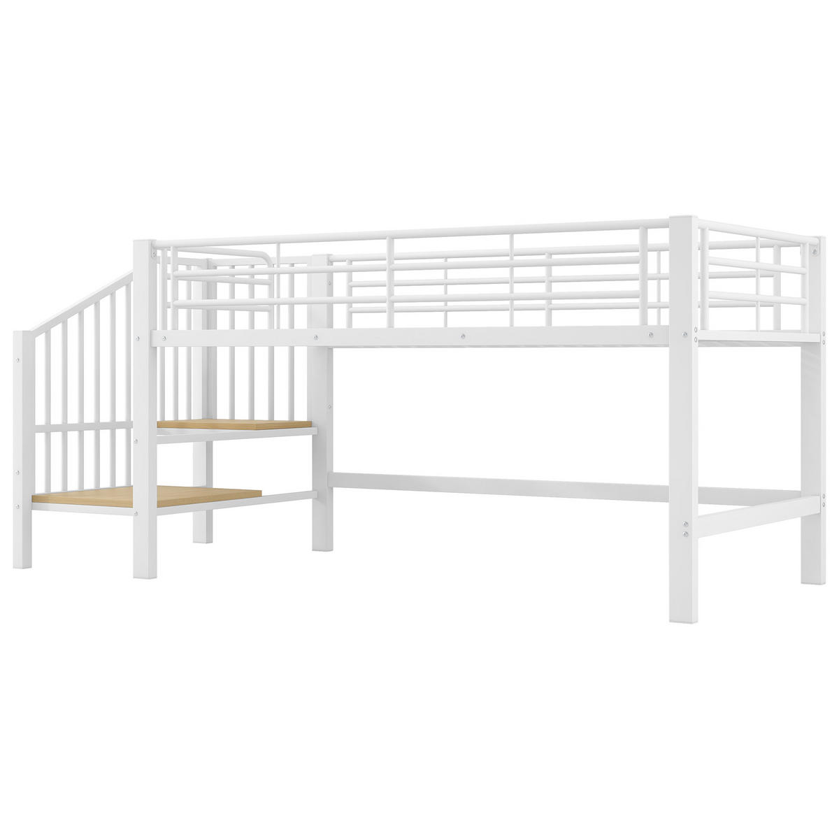 HALBHOCHBETT mit Stauraumtreppe 90x200 cm Metall/MDF Weiß - Weiß, Metall (90/200cm) - Meubliv