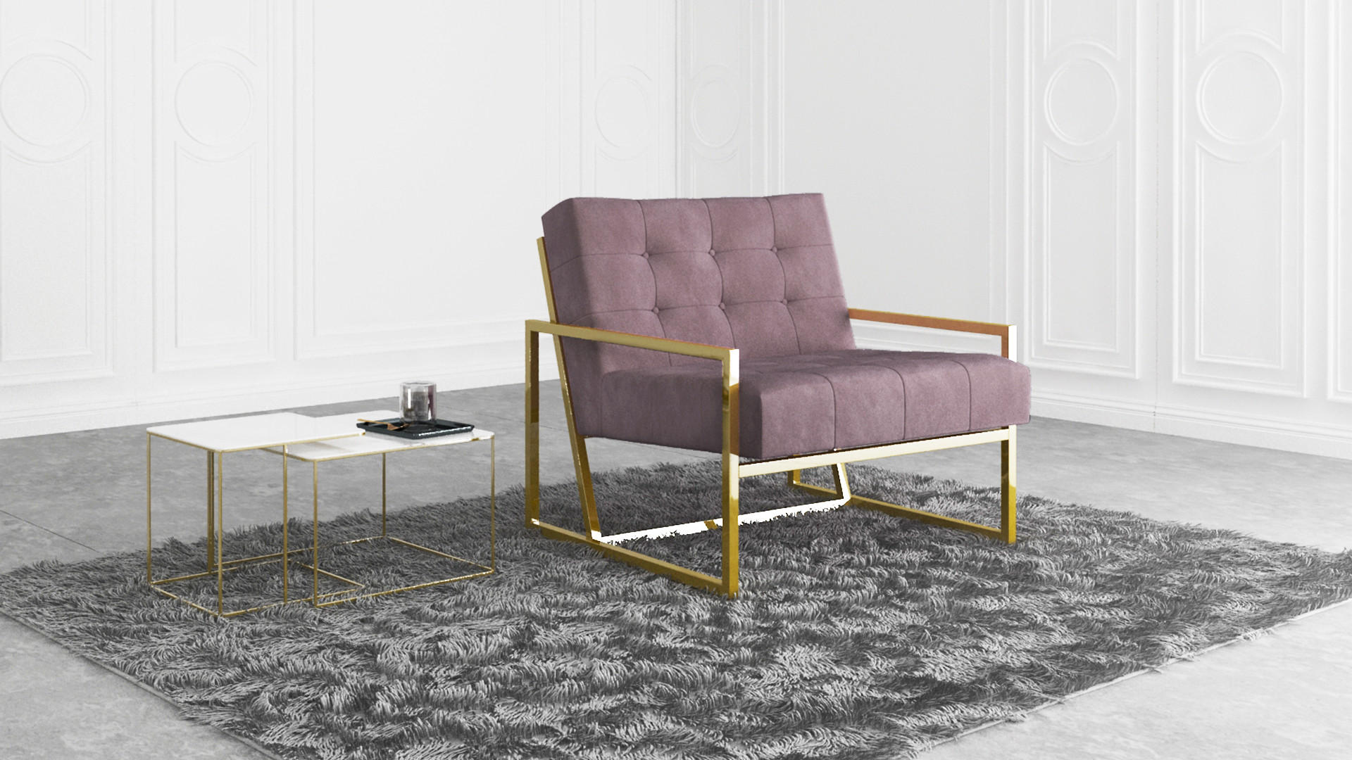 LOUNGESESSEL Duban Rosa Samtstoff - Pink/Goldfarben, Holz/Textil (84/81/89cm) - S-Style Möbel
