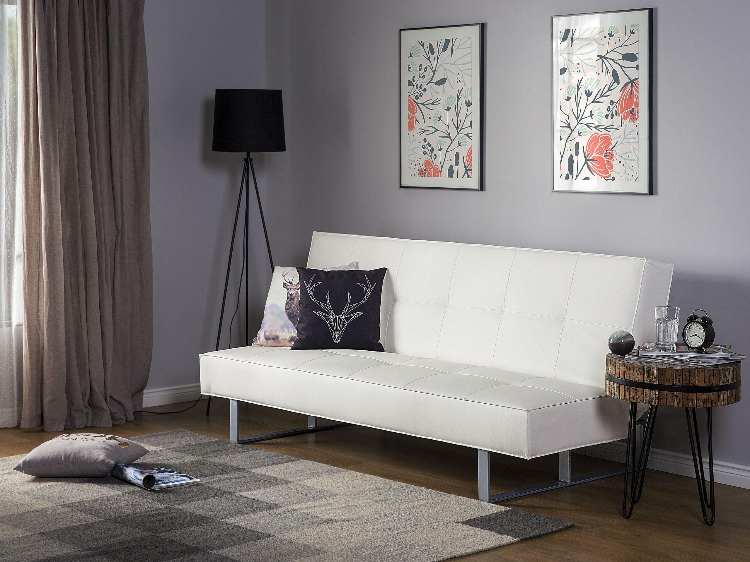 3-SITZER-SCHLAFSOFA Kunstleder Weiß Derby - Weiß, Kunststoff/Textil (189/85/88cm) - Beliani