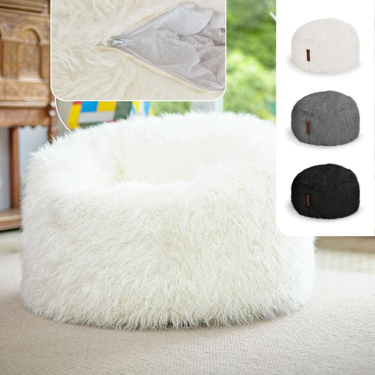 FELL SITZSACK-Hocker Pouf XXL 100x55cm - Beige, Textil (100/55/55cm) - Green Bean