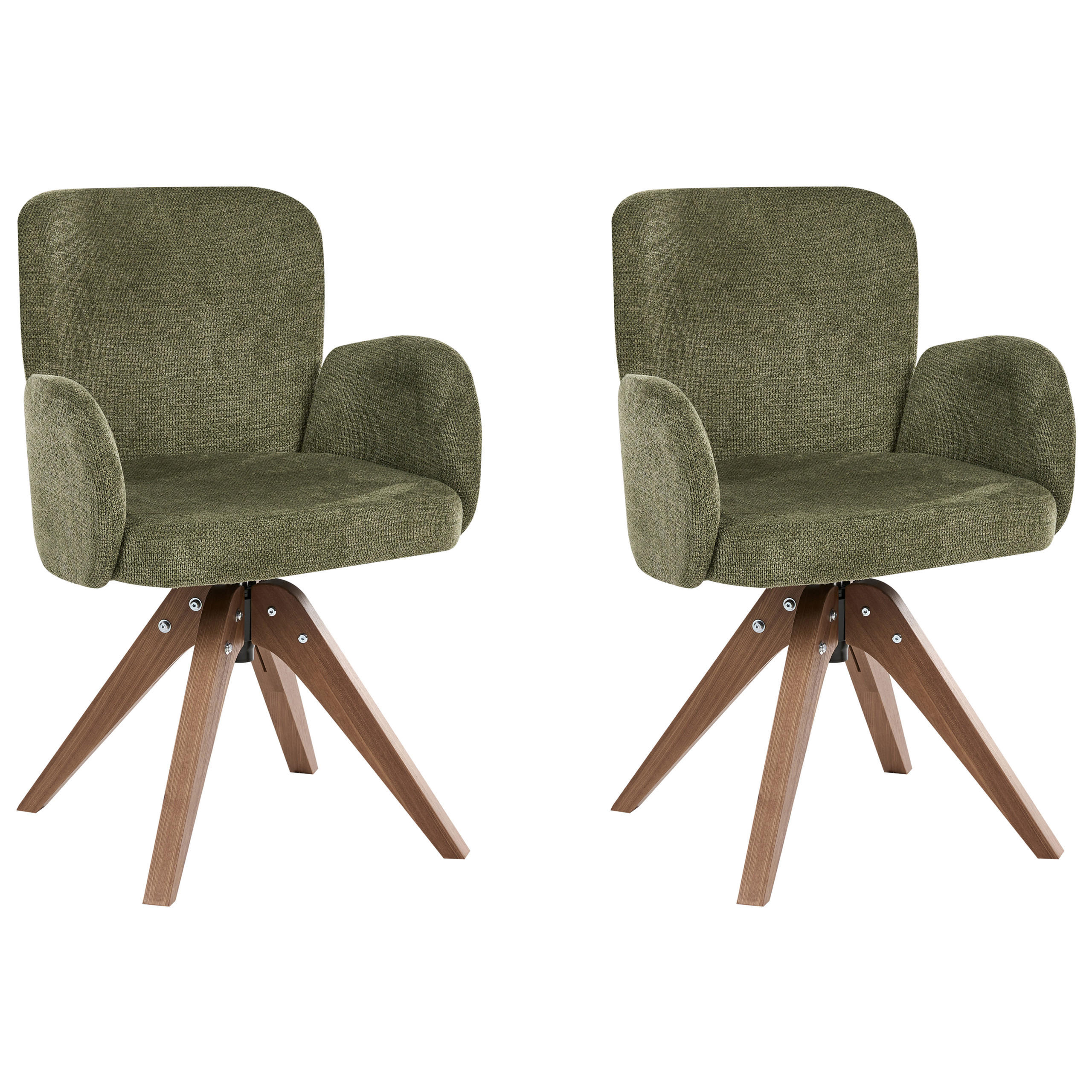 ESSZIMMERSTUHL 2er Set drehbar Stoff Grün Jean - Braun/Grün, Holz/Textil (64/82/70cm) - Beliani