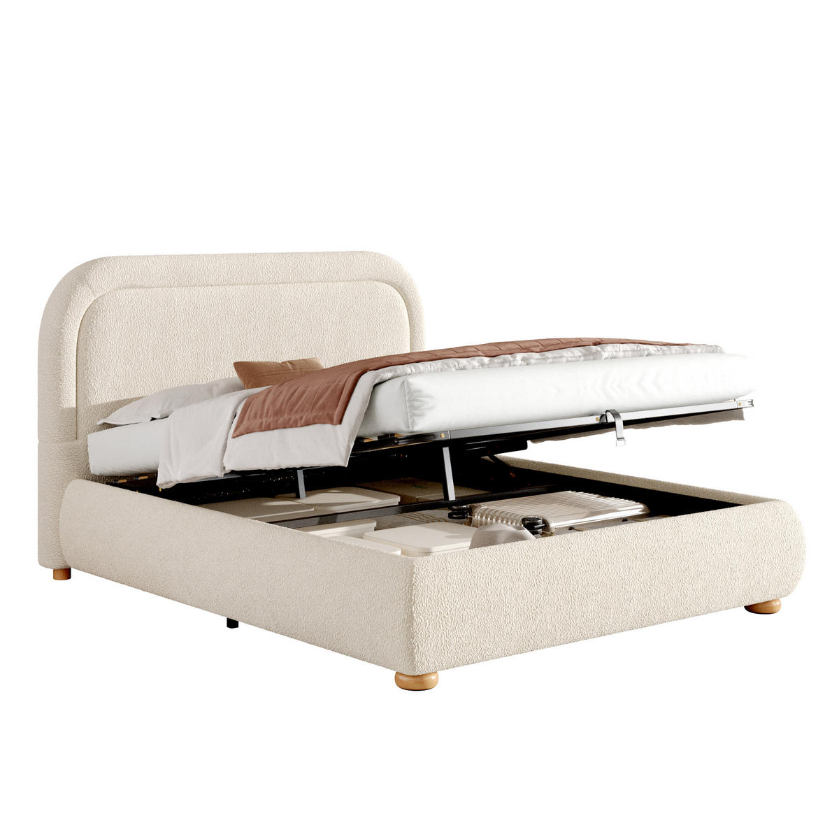 POLSTERBETT 140/190 cm in Beige mit Bettkasten, Hydraulik und Boucle - Beige, Holzwerkstoff/Textil (140/190cm) - CHICFURN