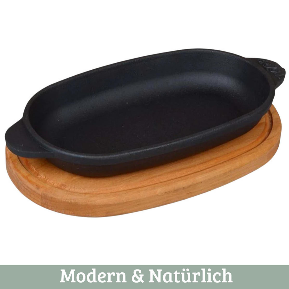 SERVIERPFANNE Gusseisen LUDI mit Holzuntersetzer 18x10 cm - Schwarz, Metall (10/18/2.5cm) - DELUKE