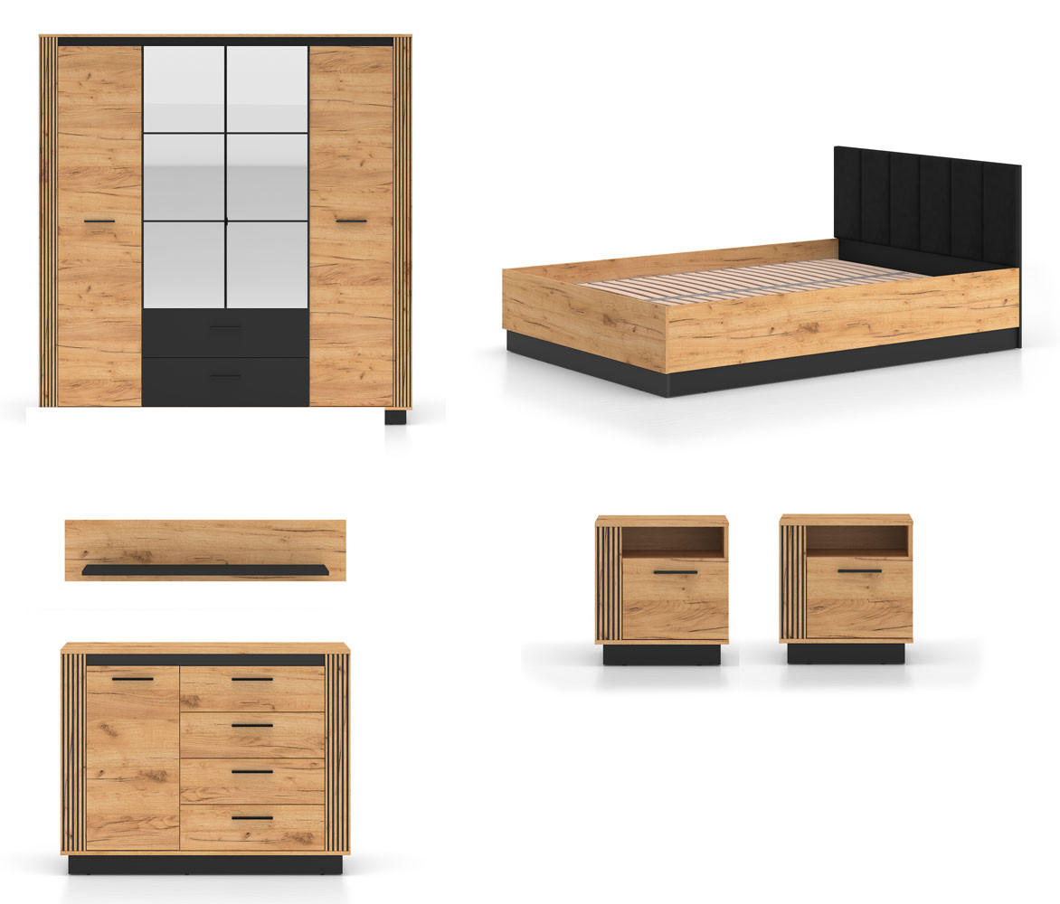 Feldmann-Wohnen Schlafzimmer-Set Braun, Schwarz 140x200 cm