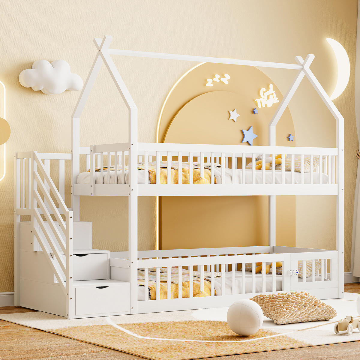 ETAGENBETT Hausdesign Weiß - Weiß, Holz (90/200cm) - ComfortXL