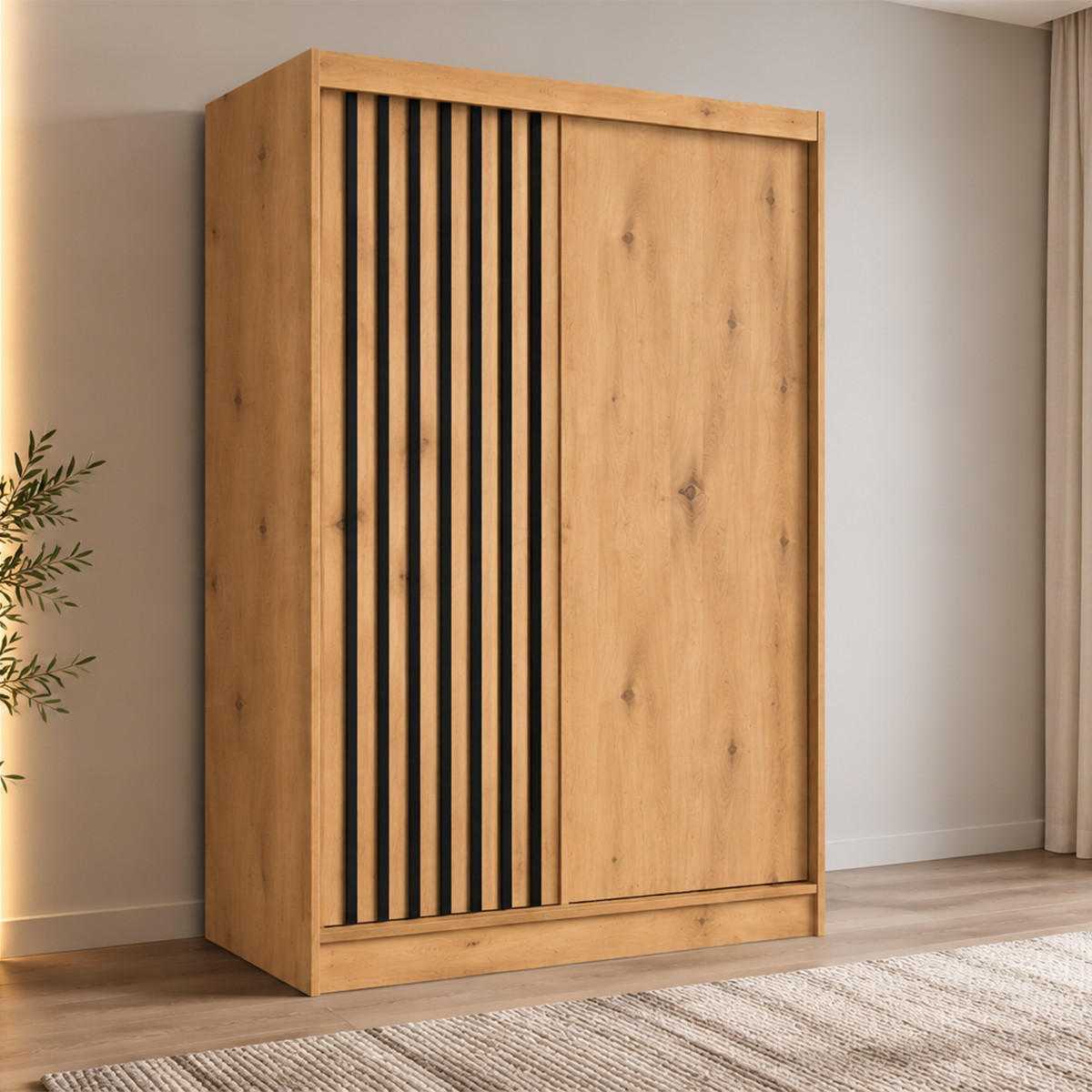 KLEIDERSCHRANK Lumil 120 cm Artisan Griffe silber - Eiche Artisan, Holzwerkstoff (120/216/61cm) - KS Home Concept