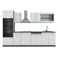 KÜCHENZEILE R-Line Weiß Hochglanz/Anthrazit 300 cm mit Hochschrank ohne AP - Weiß Hochglanz/Anthrazit, Holzwerkstoff (300/81.6/46cm) - Vicco