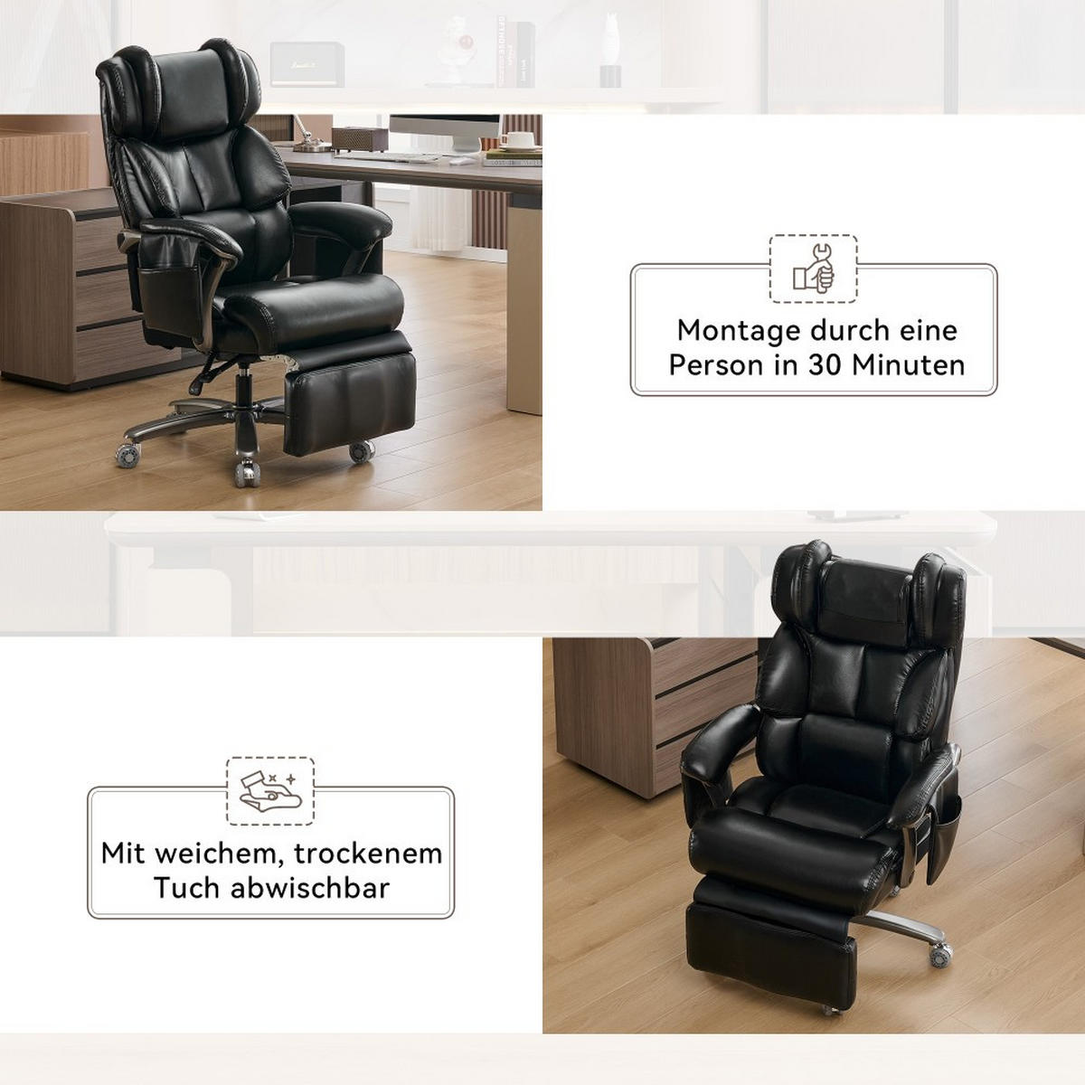 CHEFSESSEL mit Massage-Heizung Schwarz - Schwarz, Naturmaterialien (76.5/121.5/85.5cm)
