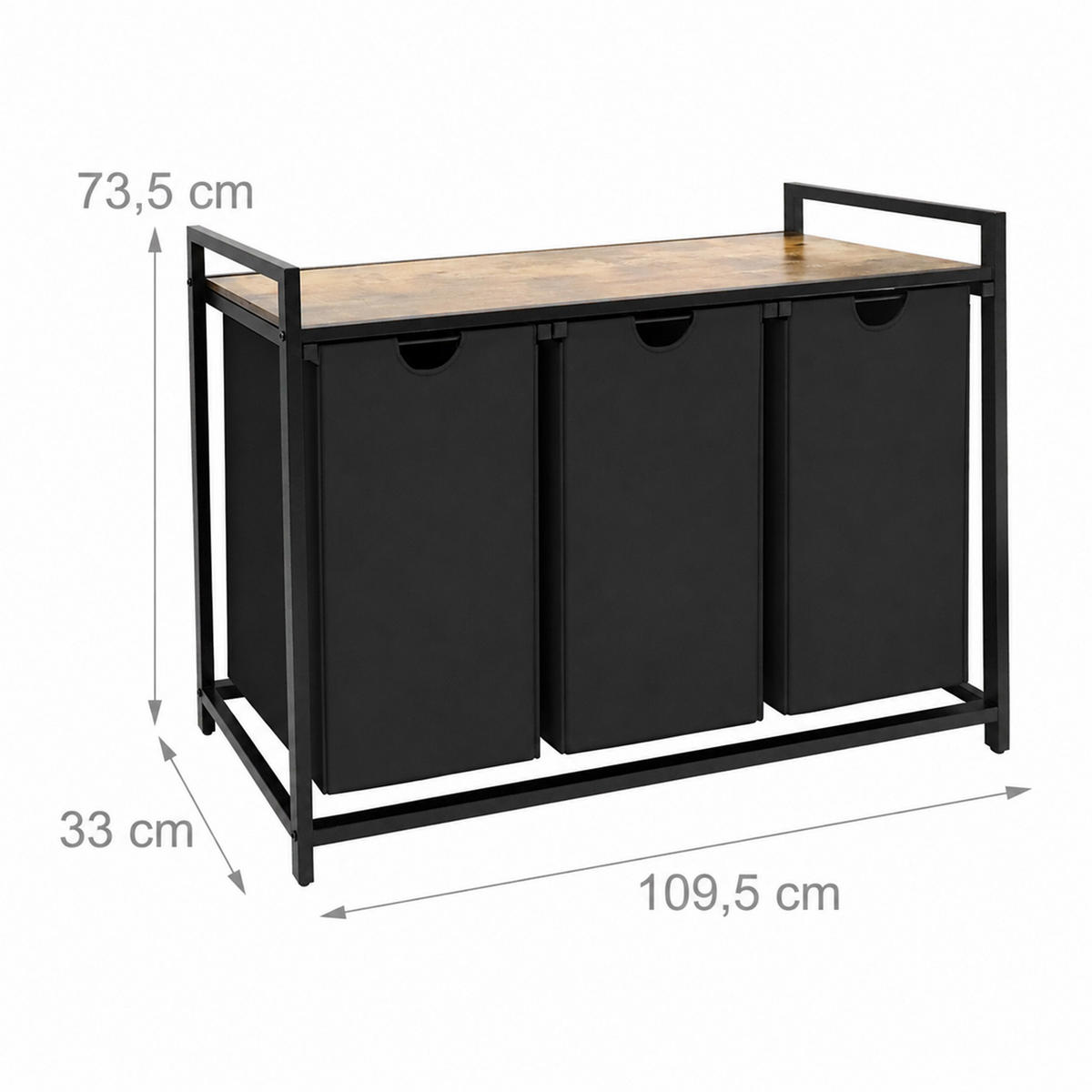 COȘ Negru de rufe 3 compartimente - negru, material textil/compozit lemnos (109.5/73.5/33cm) - Relaxdays