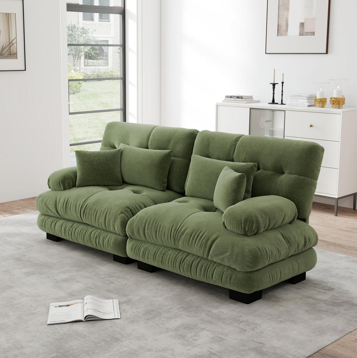 SOFA aus Chenille 220x77x81 cm in Grün mit modularem Design - Grün, Textil (77/81/220cm) - Modfu