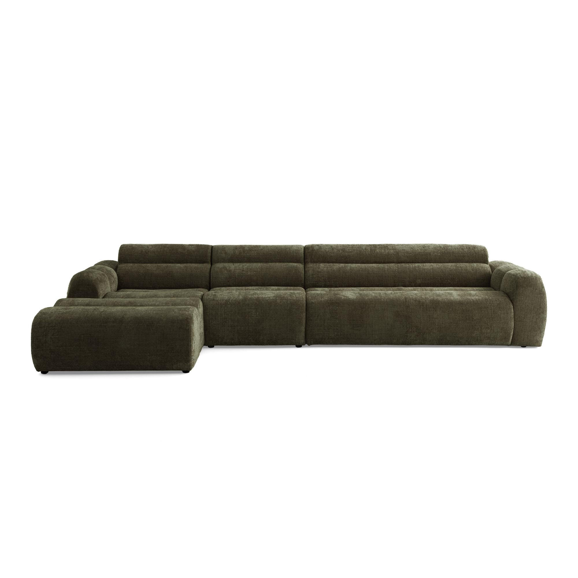 5-SITZER modulares Ecksofa VEER SET 2 Links, 379 x 175 cm, Chenille Webstoff Grün - Schwarz/Grün, Holz/Kunststoff (379/175cm) - Muffo