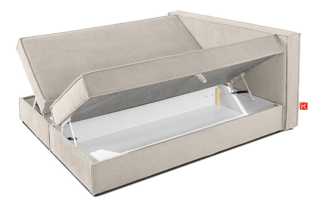 BOXSPRINGBETT ROTI mit Stauraum, cremefarben - Creme/Schwarz, Holz/Holzwerkstoff (140/200cm) - KONSIMO®