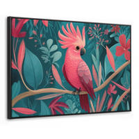 LEINWAND Bilder mit Rahmen - Kakadu - Tropische Blätter - Zweig - 90x60 - Petrol, Textil (90/60cm) - MuchoWow