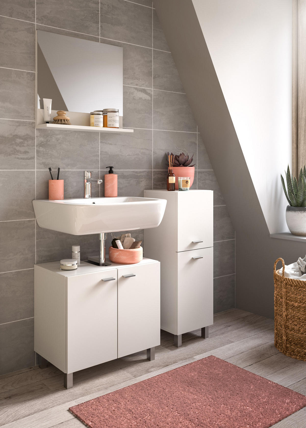 BADMÖBEL-SET weiß 3-teilig 100 cm, Kombination hängend oder stehend - Weiß, Glas/Holzwerkstoff (102/186/33cm) - Inn.Furn