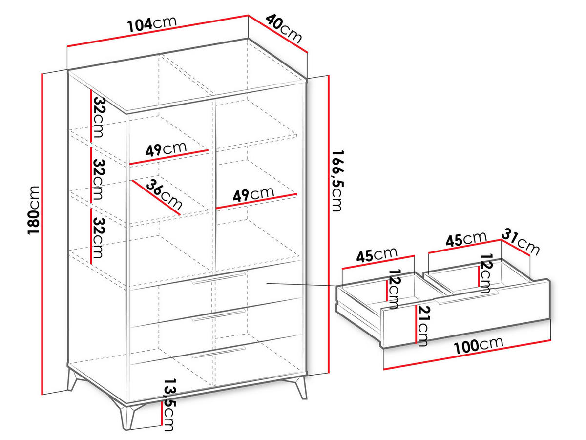 KLEIDERSCHRANK Xylix 2D3SZ - Beige/Goldfarben, Holzwerkstoff/Metall (104/180/40cm) - MIRJAN24