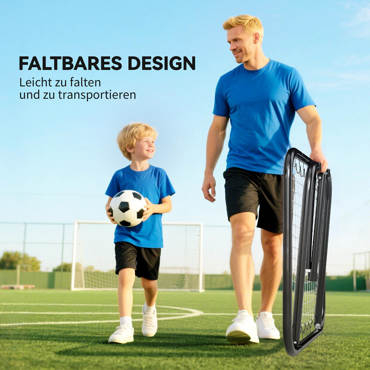 FUSSBALL Rebounder klappbar Kickback Tor Rückprallwand verstellbar Metall Schwarz - Schwarz, Metall (84/78cm) - HOMCOM