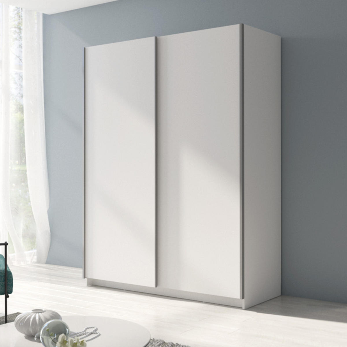 SCHWEBETÜRENSCHRANK 2-Türen 180 cm in Weiß - Weiß, Holzwerkstoff (62/198.5/180.6cm) - Home Collective