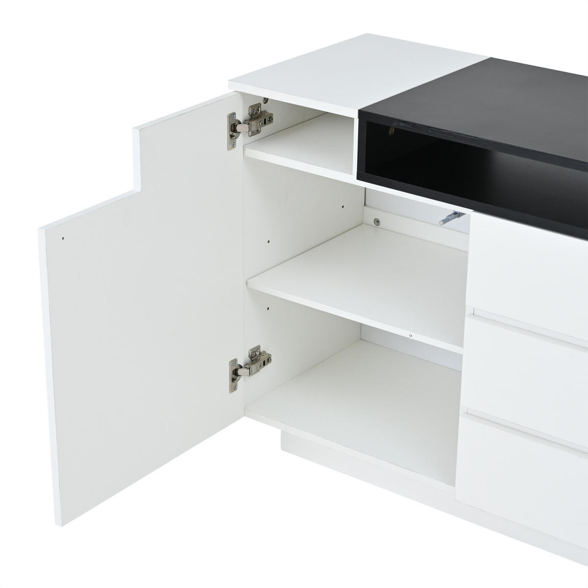 SIDEBOARD 140x40x65cm Mit 3 Schränken 4 Türen LED & Farbblockierung - Weiß, Holzwerkstoff (40/68/140cm) - FLIEKS