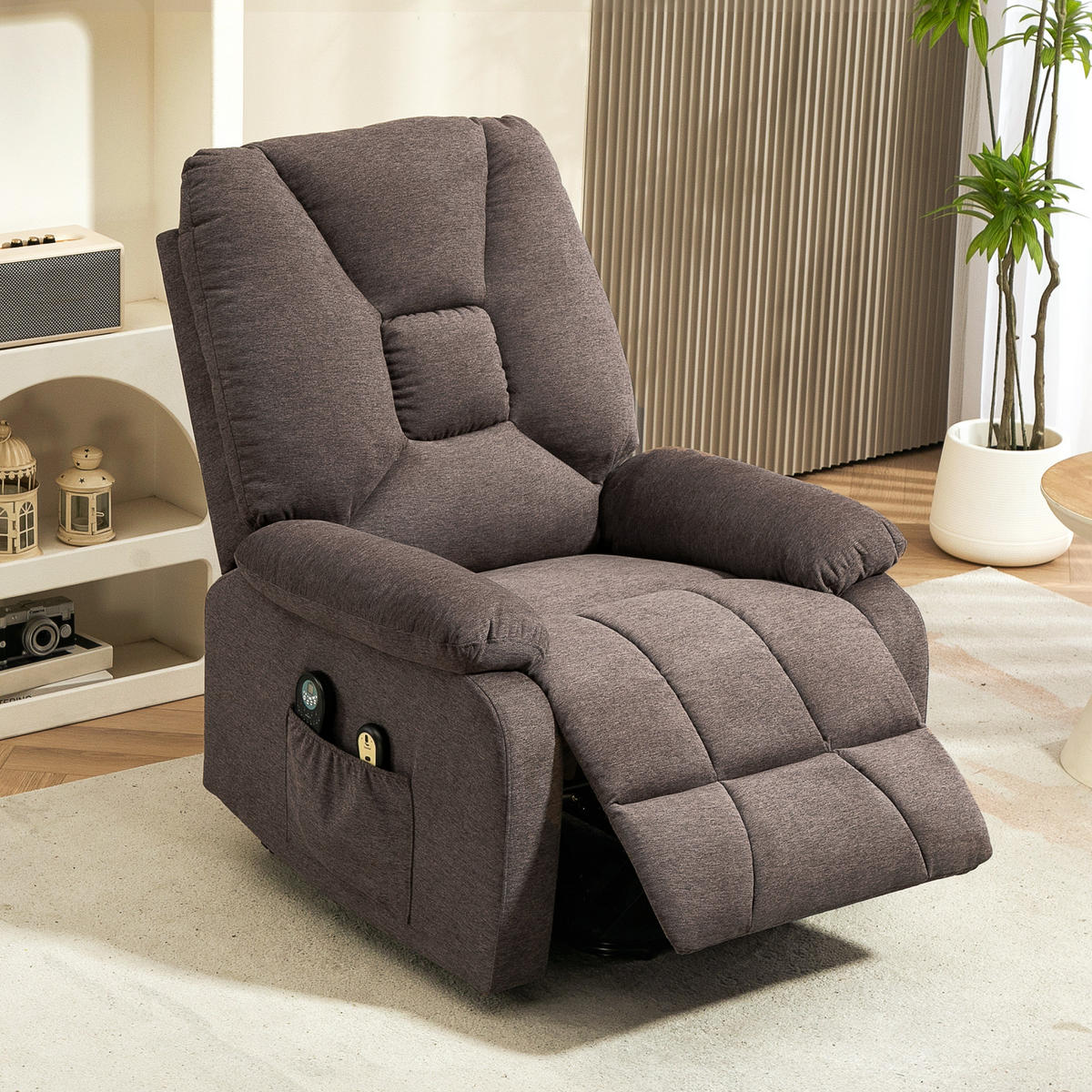 MASSAGESESSEL Braun mit Aufstehhilfe, Massagefunktion und Fernbedienung 93/83/108 cm - Braun, Naturmaterialien (93/108/83cm) - PANGIVO