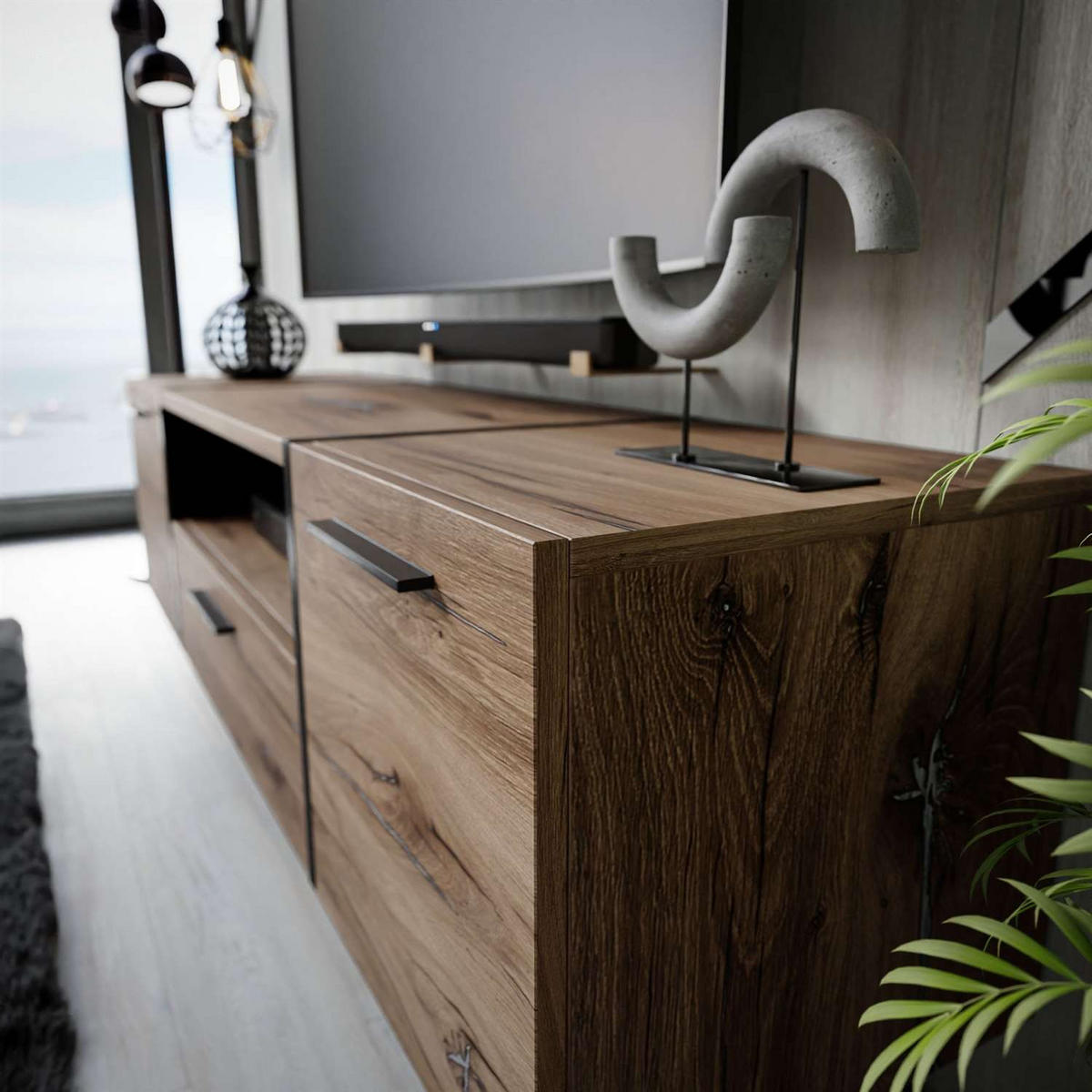 TV-ELEMENT ONYX LOFT 158 cm - Eichefarben, Holzwerkstoff (158/46/41.3cm) - Lookway